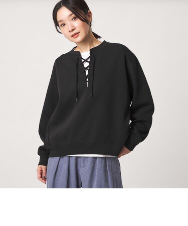 【WEB限定】<at ease>ダブルフェイス レースアップ プルオーバー カットソー