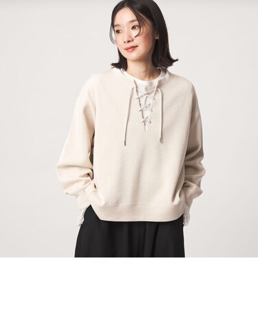 【WEB限定】＜at ease＞ダブルフェイス レースアップ プルオーバー カットソー