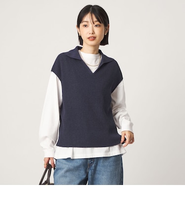 メランジ スキッパー ニット ベスト