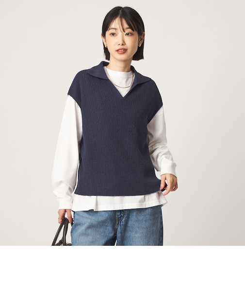 メランジ スキッパー ニット ベスト