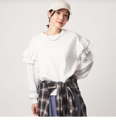 【WEB限定】＜at ease＞ソデ フリル ロングスリーブ プルオーバー カットソー