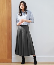 【ウエストゴム】タックワイドパンツ