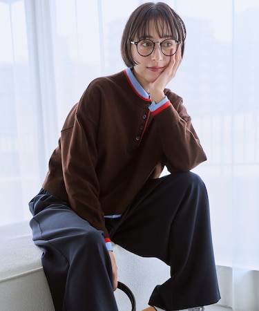 バイカラーヘンリーネックニット