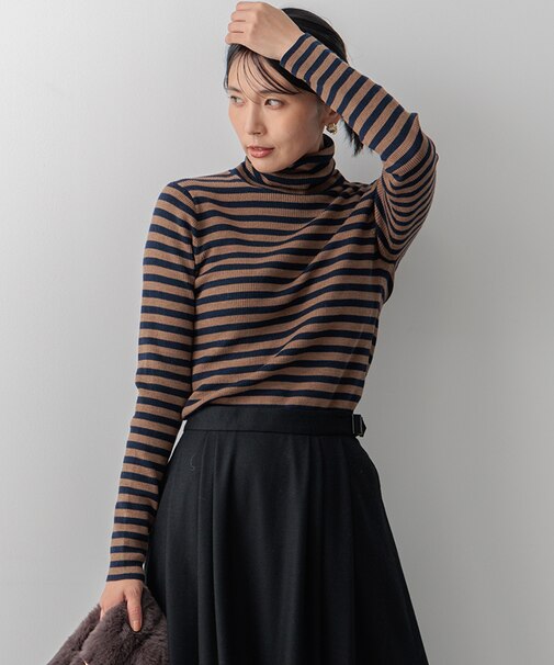 【Oggi1月号/CLASSY.11月号掲載】ウーステッドウール リブタートルネック ニット