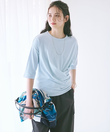 【SLOW/一部店舗限定】MVSコットン カシュクール 5分丈 Tシャツ