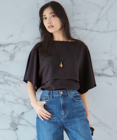 【新色追加】ストレッチジョーゼット ケープデザイン カットソー