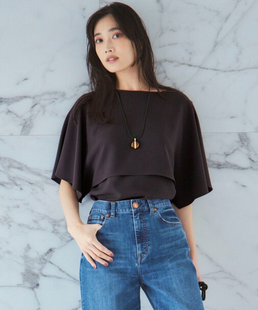 【新色追加】ストレッチジョーゼット ケープデザイン カットソー