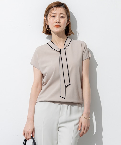 【洗える】レーヨンポリエステルストレッチ ボウタイ ニット