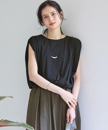 【SLOW/一部店舗限定】ファインゲージ ギャザー Tシャツ