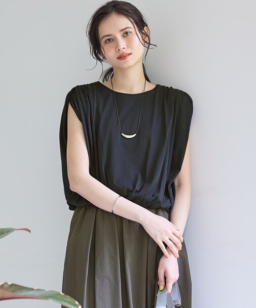 【SLOW/一部店舗限定】ファインゲージ ギャザー Tシャツ