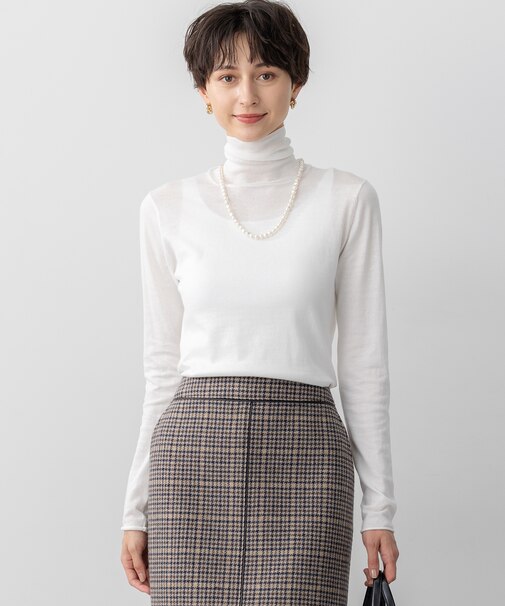 【CLASSY.掲載/洗える】スムージーコットン タートルネック ニット