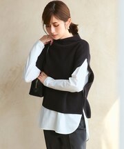 【洗える】コットンリリー モックネックニットベスト