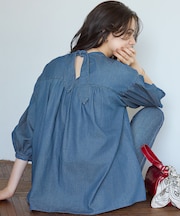 【SLOW/一部店舗限定】ライトオンス デニム バックリボン ブラウス