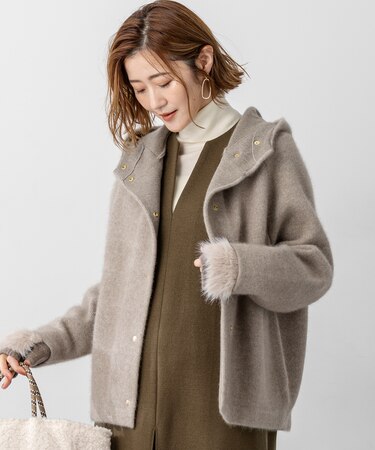 【VERY掲載】ラクーンブレンドダブルフェイス ニット フーディー