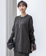 【見上愛さん着用/Oggi掲載/洗える】カシミヤブレンド サイドジップ  ニットチュニック