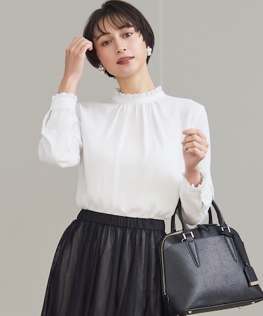 【VERY掲載】バックサテンアムンゼン フリルデザインシャツ