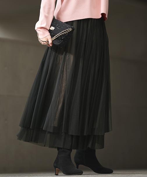 【洗える】レイヤード チュール スカート