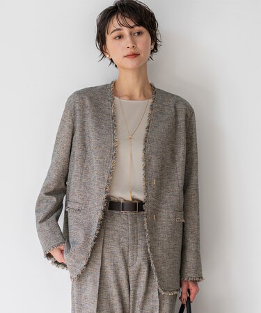 リネンライクブッチャー フリンジノーカラージャケット