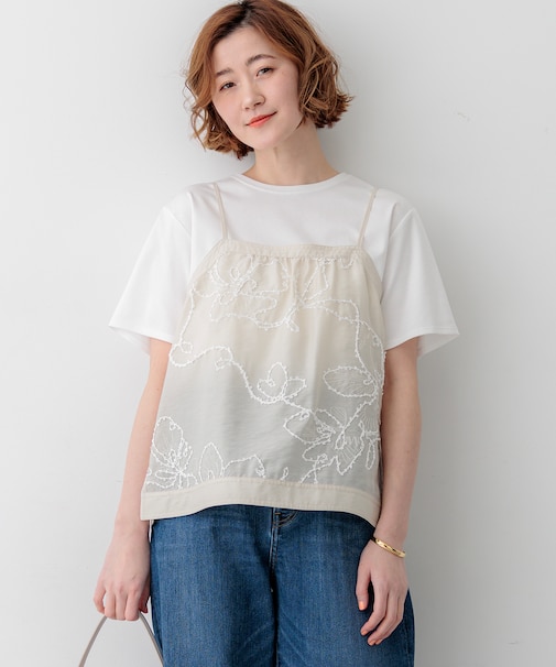 シアーエンブロイダリー キャミソール コンビ Tシャツ