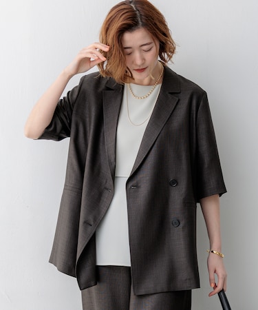 【Oggi掲載】リネンライクグロッシー ハーフスリーブ ダブル ジャケット