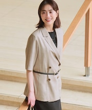 【Oggi掲載】リネンライクグロッシー ハーフスリーブ ダブル ジャケット