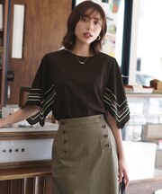 スカーフコンビ デザインスリーブ カットソー