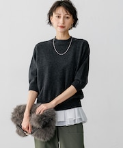 【Oggi・CLASSY.掲載】ピュアカシミヤ ハーフスリーブ ハイネック ニット