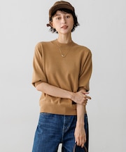 【Oggi・CLASSY.掲載】ピュアカシミヤ ハーフスリーブ ハイネック ニット