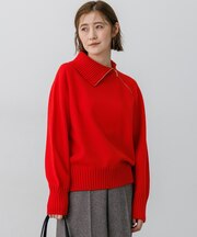 ボイルドウールコンビ ジップデザイン ニット