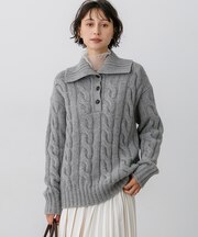 【見上愛さん着用】ニュージーウールケーブル  ハーフボタン ニット
