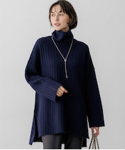【SLOW/一部店舗限定】ウールベーシック ワイドリブ タートルネック ニット