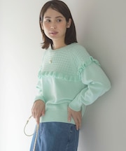 バスケット編みフリル ニット