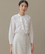 【KUMIKYOKU NAVY】コットンタッチシャーティングラッフルフレア ブラウス