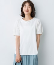 パフジャカードコンビジャージー パフスリーブカットソー