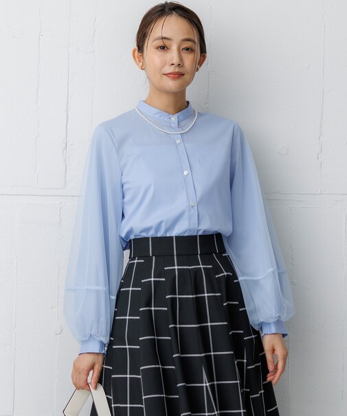 【WEB限定】エアリーシャーティング チュールスリーブブラウス