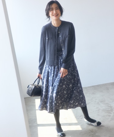 ジュエルフラワープリント フレアスカート