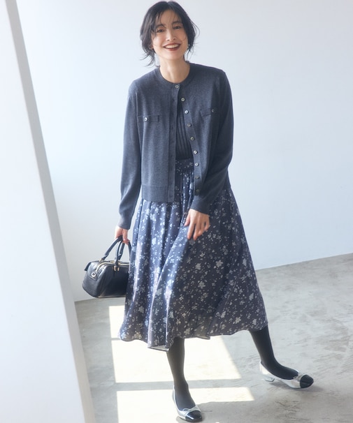 ジュエルフラワープリント フレアスカート