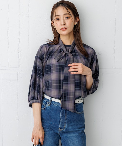 【WEB限定】ソフトツイルシャーティング ボウタイブラウス