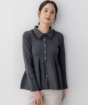 【WEB限定】スポンディッシュニット 襟付きペプラムカーディガン