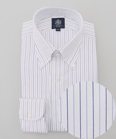 【PREMIUM PLEATS / 形態安定】スーピマコットンパナマストライプ ドレスシャツ / B.D.