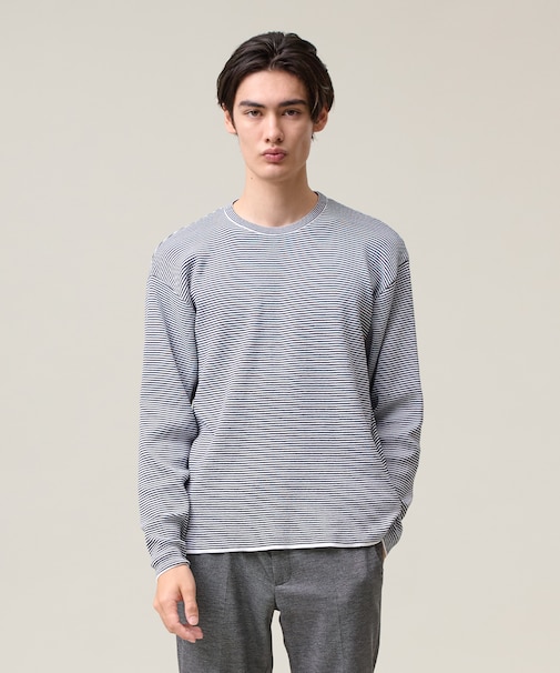 【Tシャツ感覚で着られる新感覚ニット】ボーダーニット ロングスリーブＴシャツ