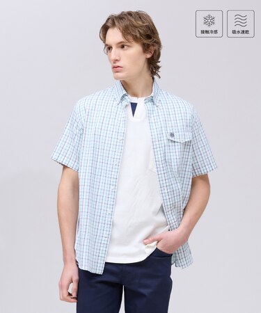 ひんやりで品あり【吸水速乾 / 接触冷感 / 高通気性】Aero Weave クールマックスサッカー チェック シャツ / B.D.