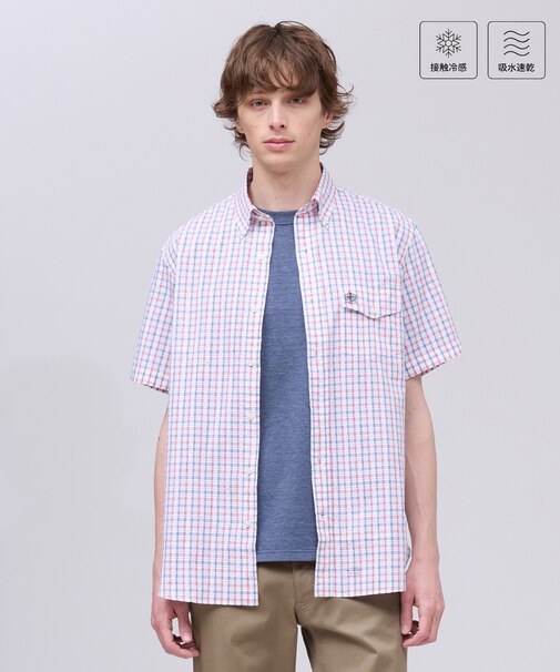ひんやりで品あり【吸水速乾 / 接触冷感 / 高通気性】Aero Weave クールマックスサッカー チェック シャツ / B.D.