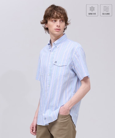 ひんやりで品あり【吸水速乾 / 接触冷感 / 高通気性】Aero Weave クールマックスサッカー ストライプ シャツ / B.D.