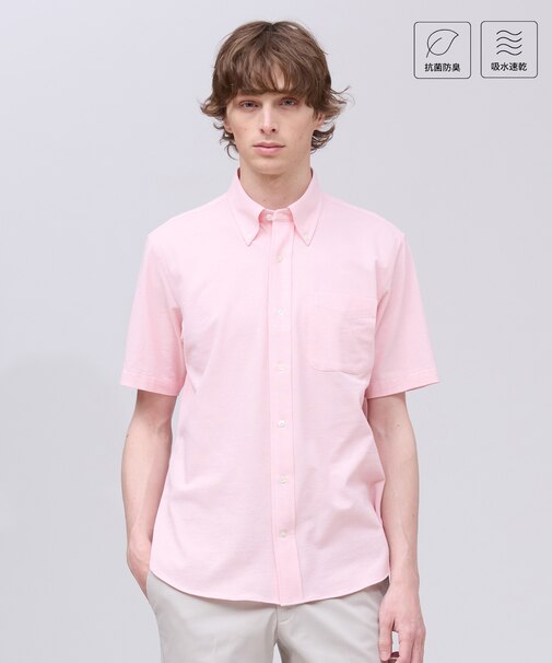 【吸水速乾 / 抗菌防臭 / 遮熱 / 防シワ】【J.PRESS OXFORD JERSEY】カノコインレイ半袖 シャツ / B.D.