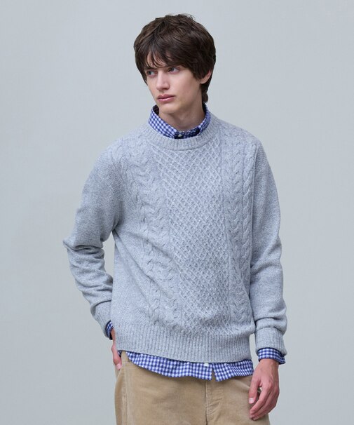 【Cash Lamb's Wool】ケーブルクルーネック ニット_26年モデル