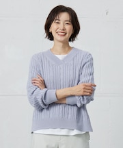 【洗える】GIZA MERCERIZE COTTON ケーブル ニット