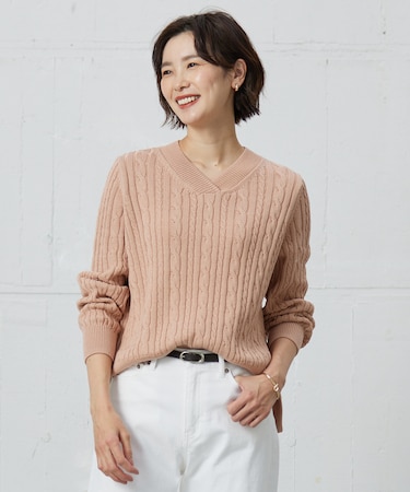 【洗える】GIZA MERCERIZE COTTON ケーブル ニット