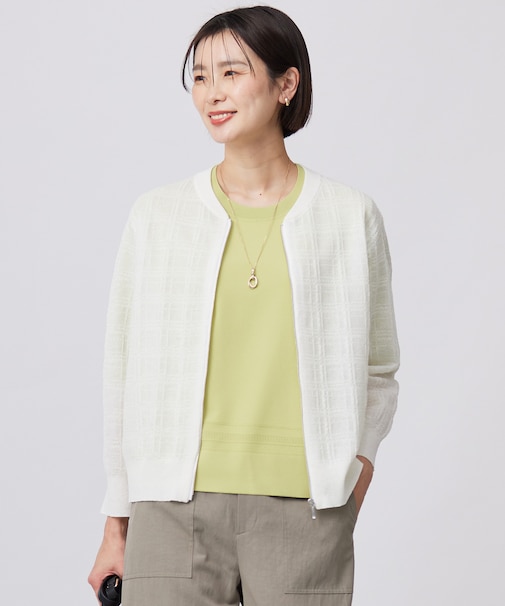 【洗える】SHEER JACQUARD ニット ブルゾン