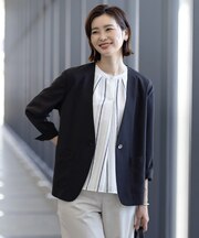 【洗える】ストレッチ ノーカラー ジャケット